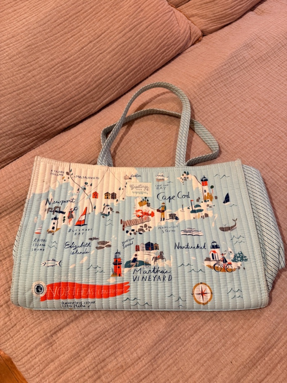 Light Blue Cape Cod Coastal Tote Bag